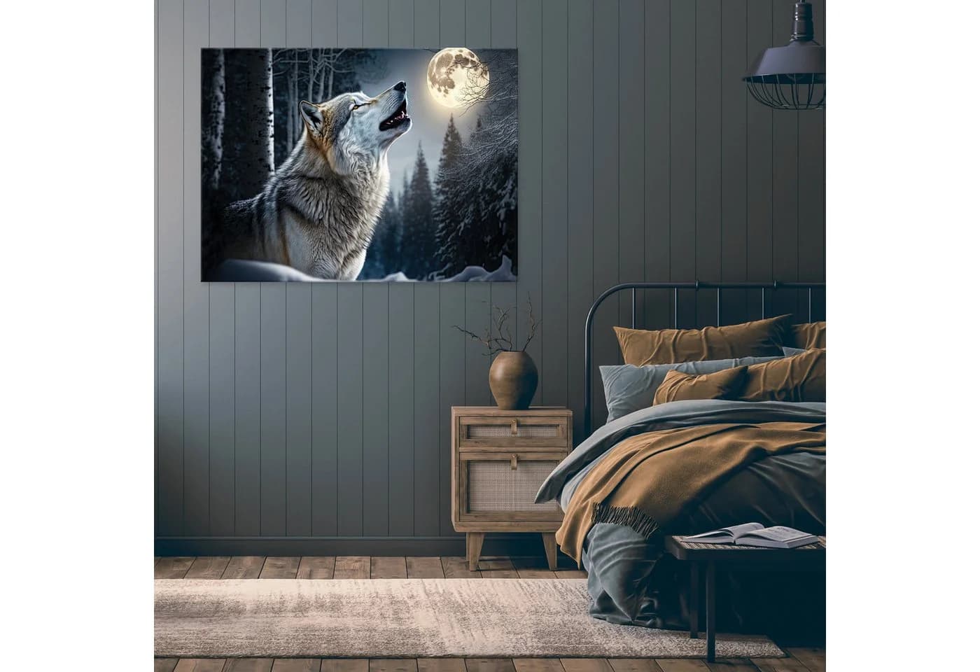 WALLARENA Leinwandbild Wolf Wald Schwarz Modern