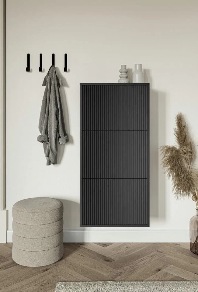 Selsey Hängeschuhschrank VELDIO Wand-Schuhkipper 3 Klappen Grau Beige