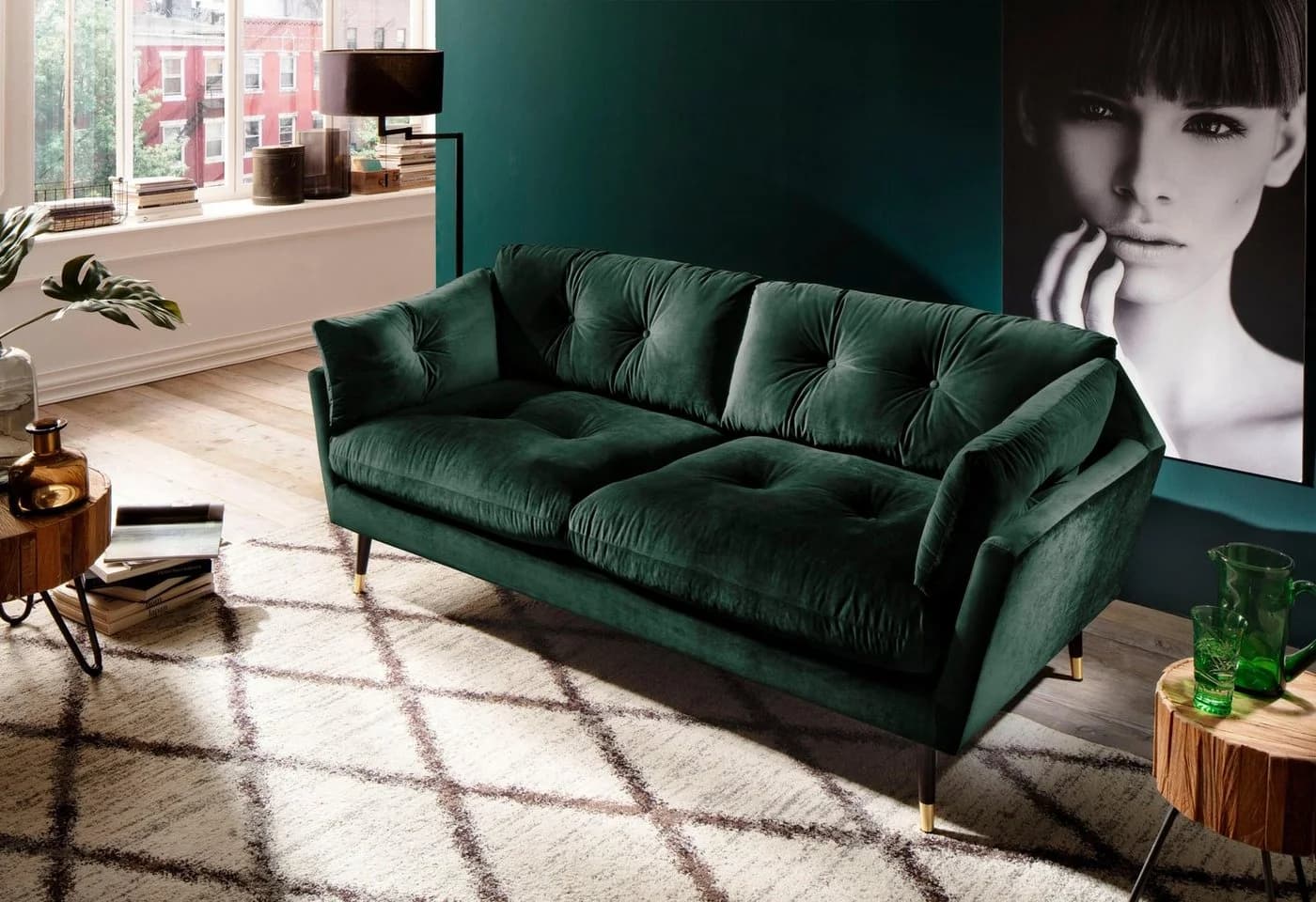 TRENDS BY HG Japan 2,5-Sitzer Sofa Grün Microvelours