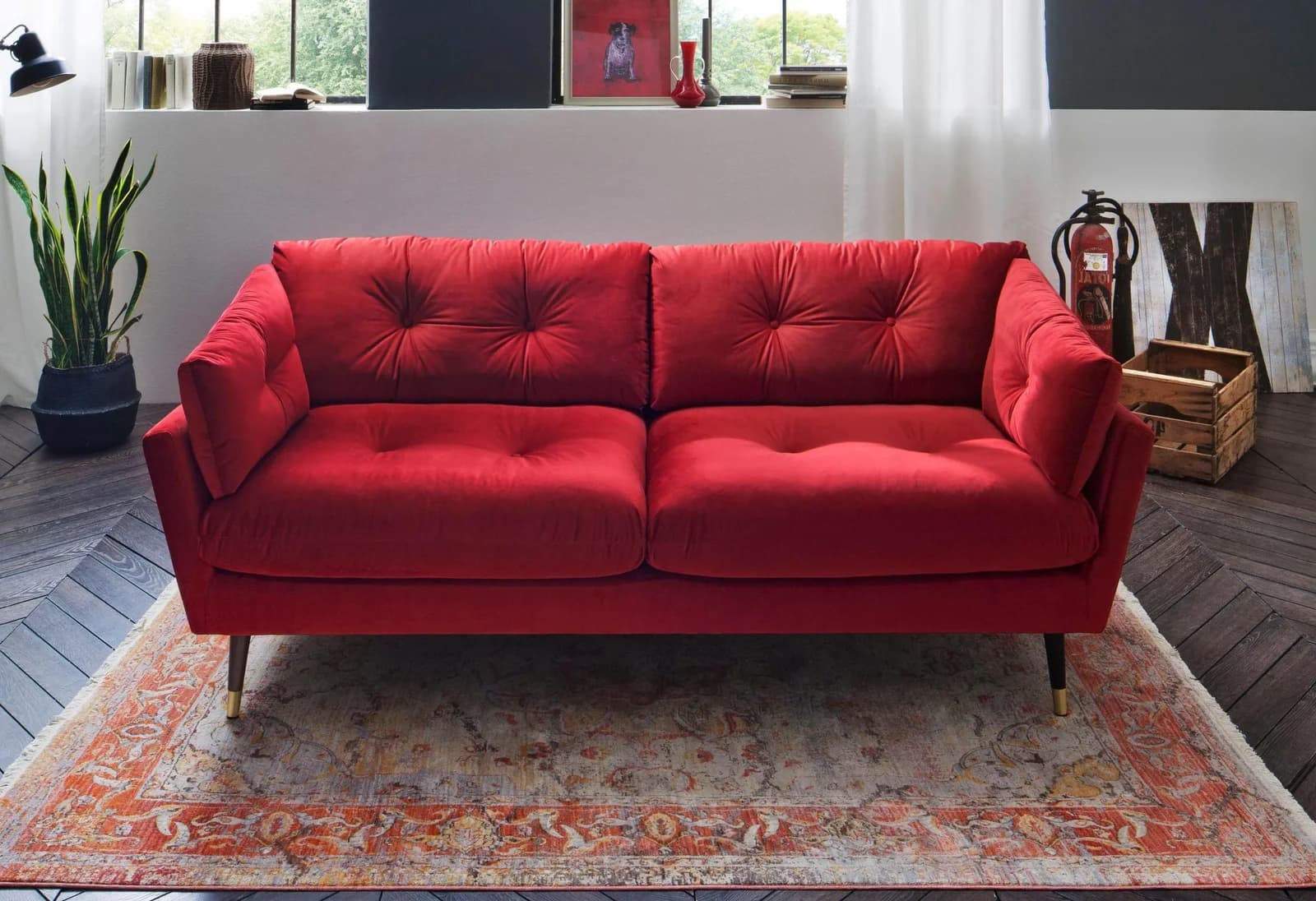 TRENDS BY HG Japan 2,5-Sitzer Sofa Rot Microvelours
