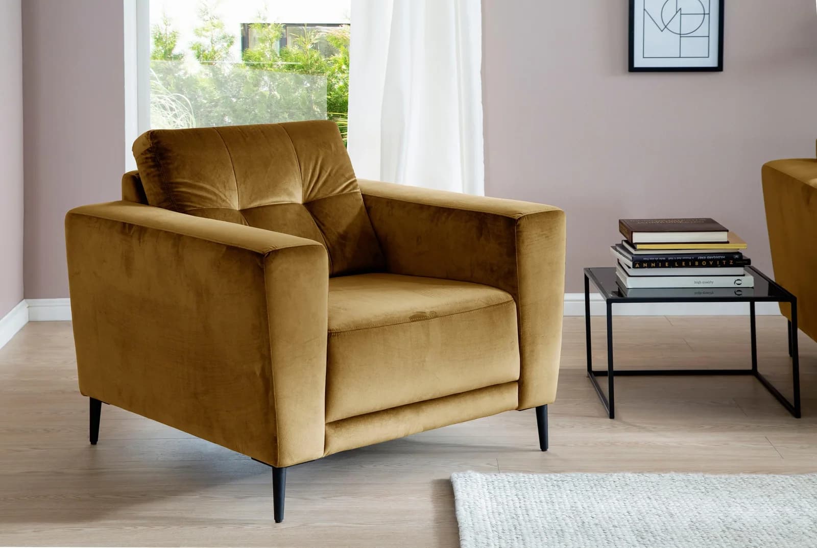 Sessel TRENDS BY HG Barcelona Senfgelb Microvelours Metallfuss