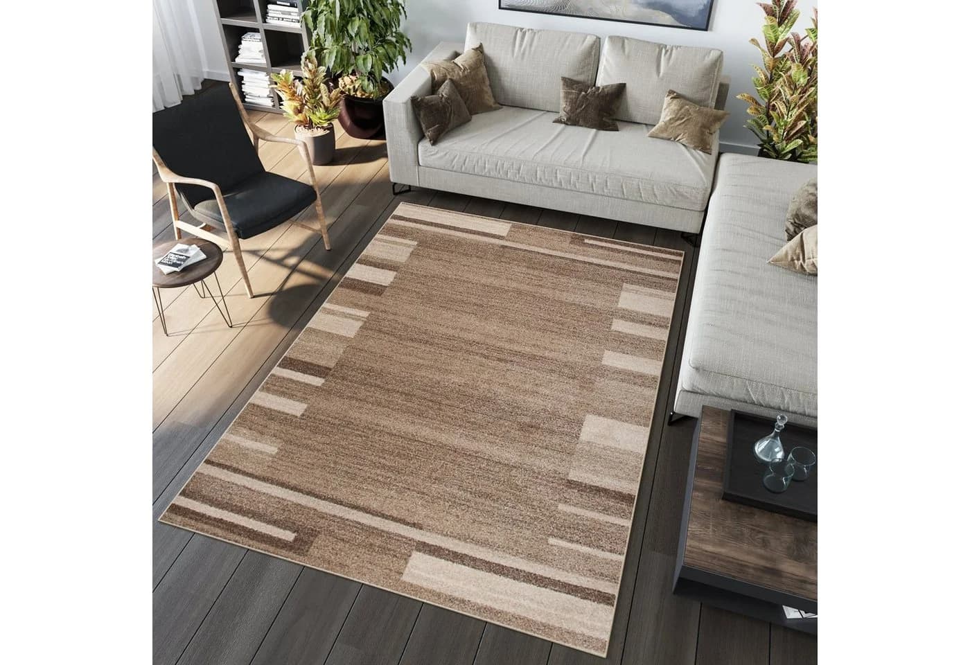 Tapiso Teppich SARI Rechteckig Braun Geometrisches Muster