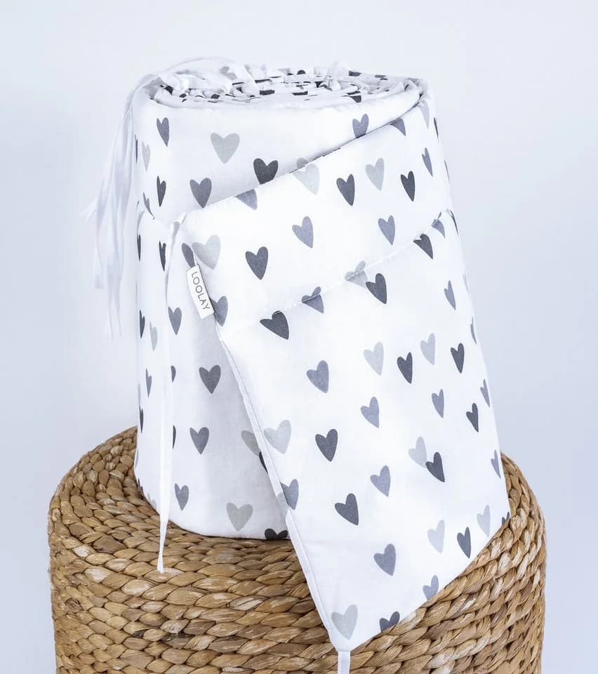 Loolay Bettnestchen HERZ Grau Baumwolle Atmungsaktives Babybett