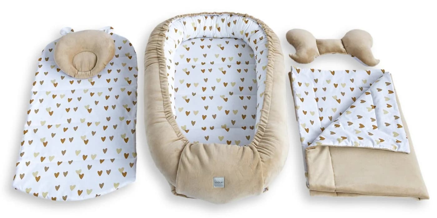 Loolay Kuschelnest BABYNEST 5-tlg. Set Premium Babyausstattung Baumwolle & Samt Velours