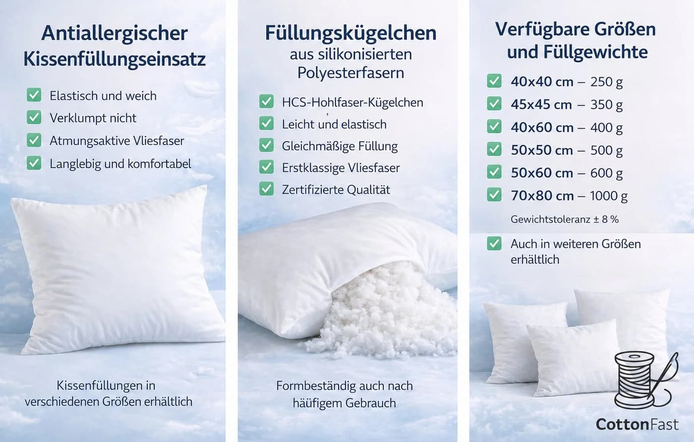 COTTONFAST Kissenfüllung 50x50 cm Weiß Formstabil
