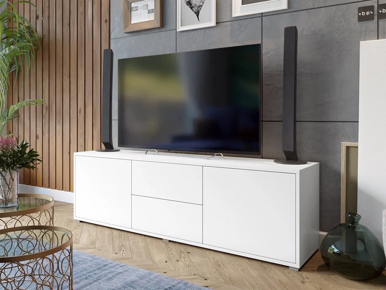 MIRJAN24 TV-Schrank Gesita 2D2SZ Weiß Grifflos