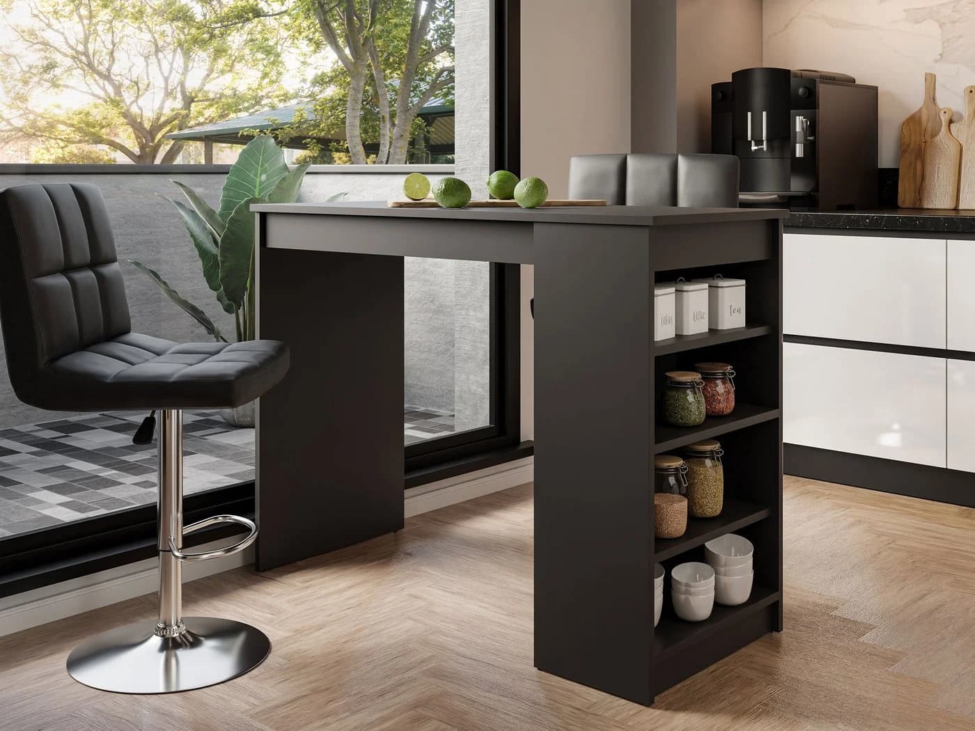 MIRJAN24 Bartisch Zotino Schwarz Laminat mit Regal