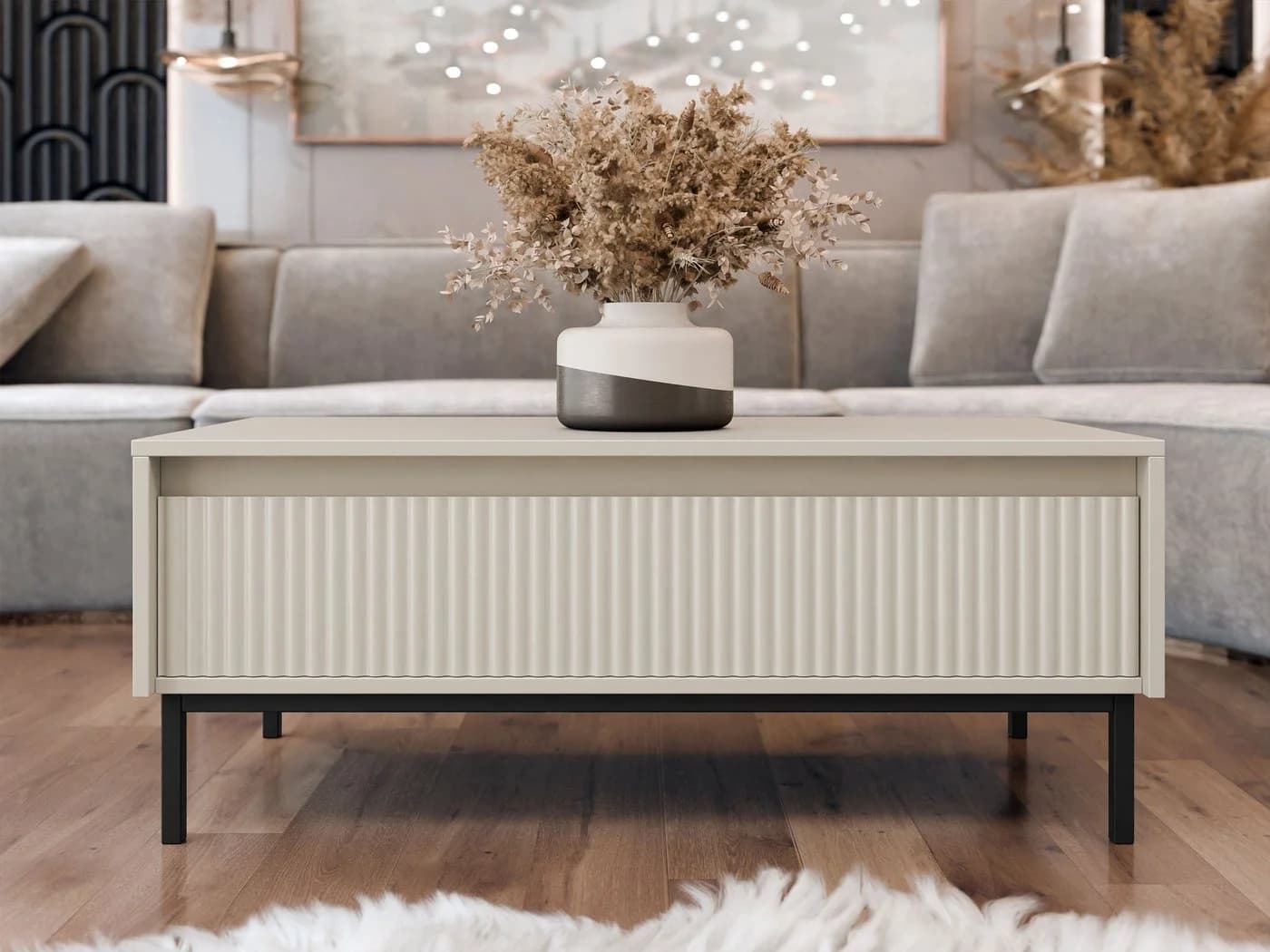 MIRJAN24 Couchtisch Ozmi 1SZ Beige mit Schublade Push-to-Open