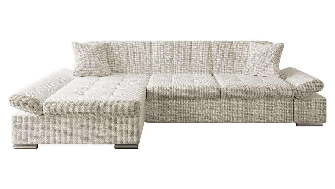 MIRJAN24 Ecksofa Malwi Beige Chenille mit Schlaffunktion und Bettkasten