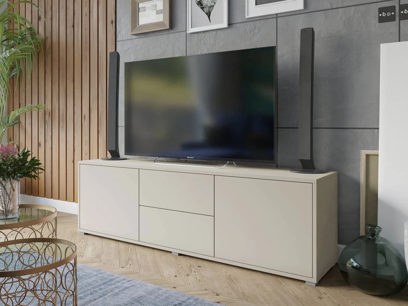 MIRJAN24 TV-Schrank Gesita 2D2SZ Beige Griffloses System