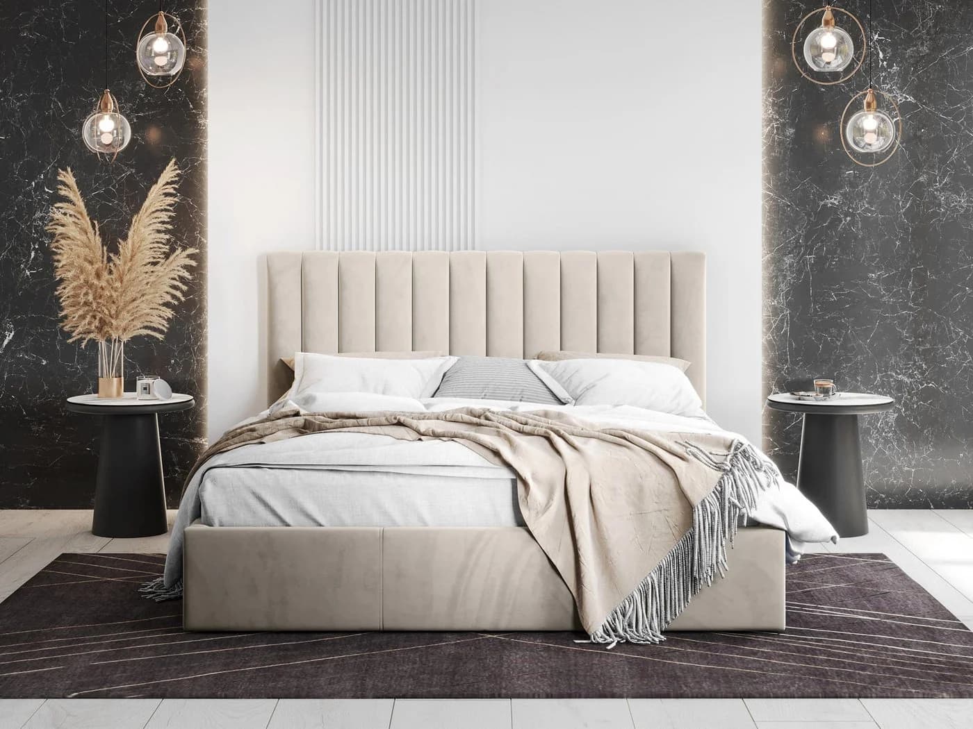 MIRJAN24 Polsterbett Cosmo Beige Samt mit Bettkasten und Lattenrost