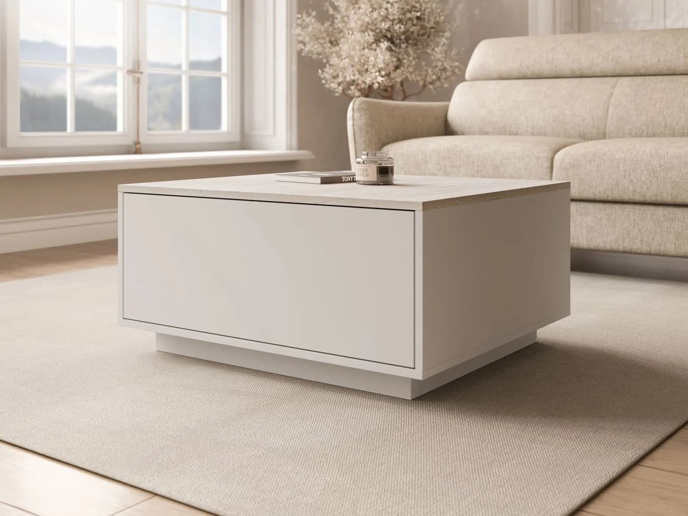 MIRJAN24 Couchtisch Bavro mit Klappe Sandbeige