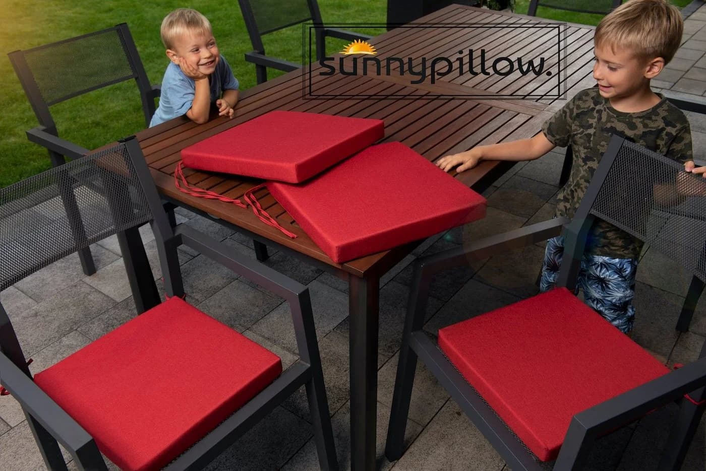 sunnypillow Stuhlkissen 4er Set Rot Modern
