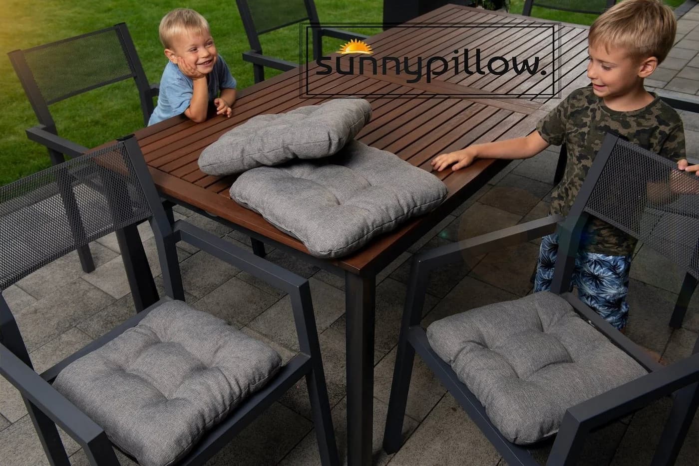 sunnypillow Stuhlkissen 4er Set Grau/Silber Polyester