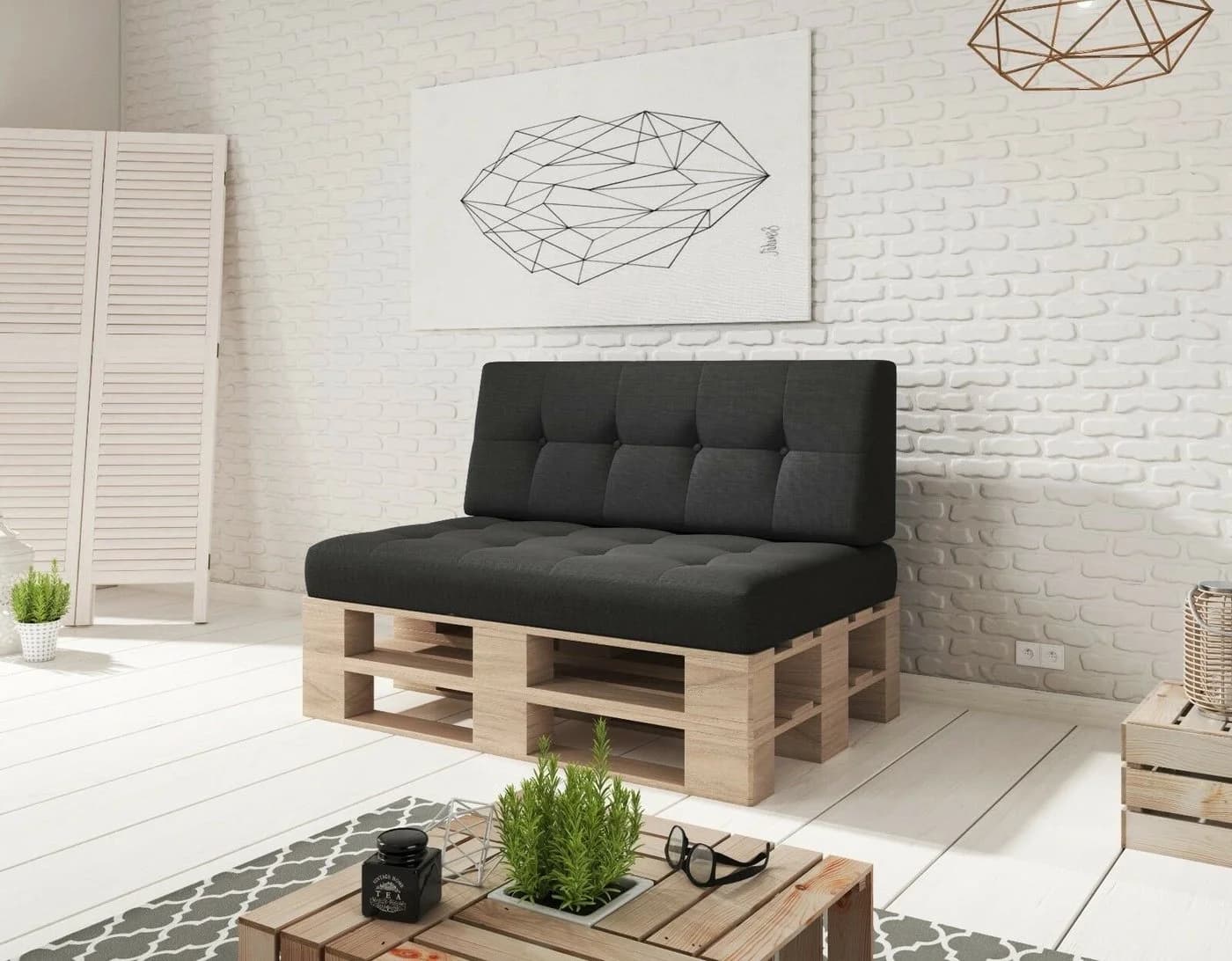 sunnypillow Palettenkissen Schwarz Gesteppt