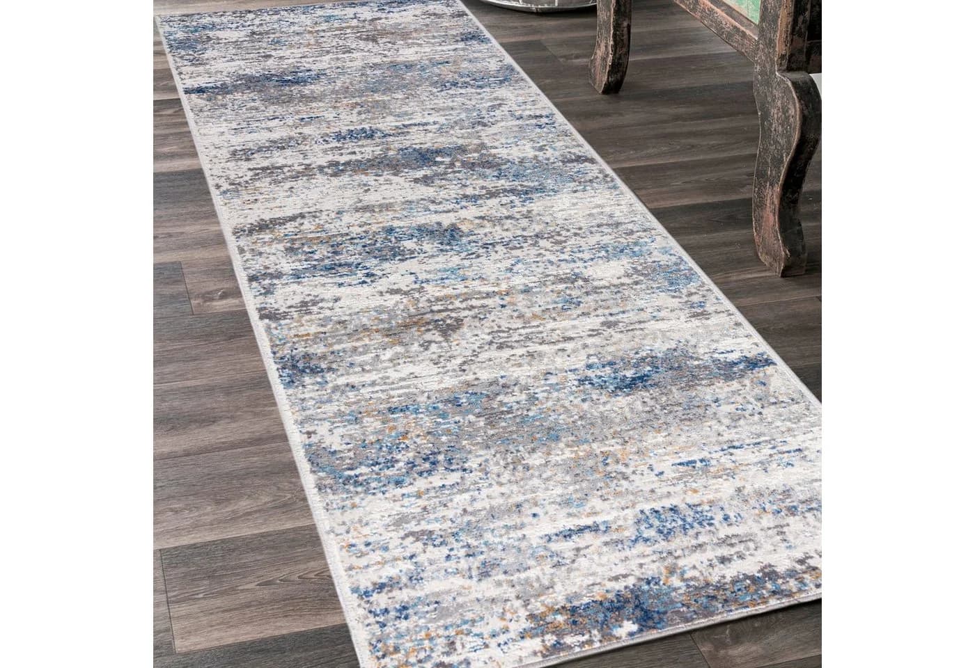 Mazovia Läufer Modern Vintage Grau Blau Kurzflor