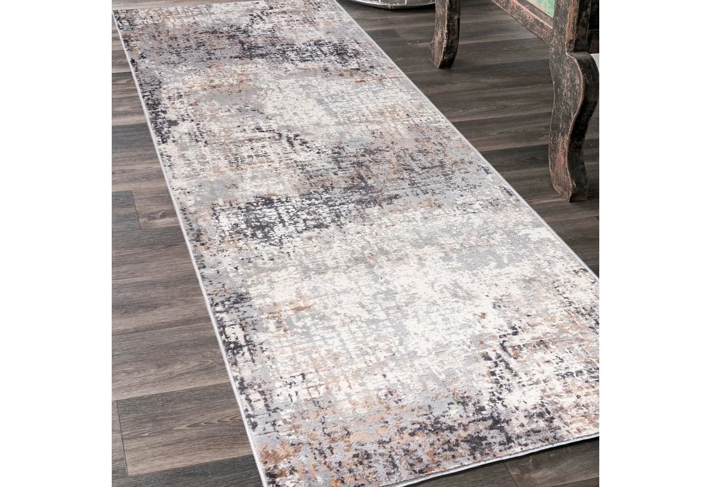 Mazovia Läufer Modern Vintage Grau Beige Abstrakt Kurzflor