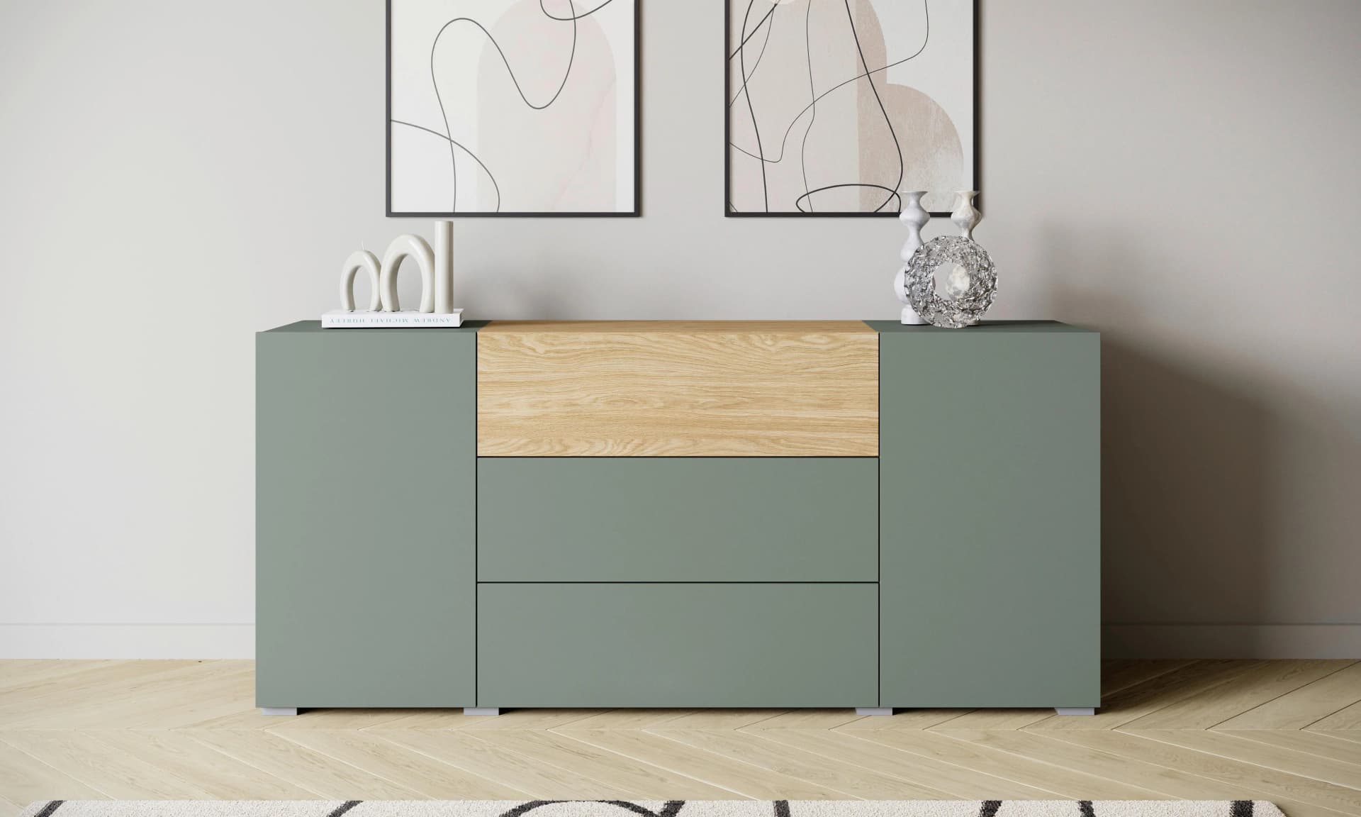 Sideboard Berlin 150 Salbeigrün Eichefarben Modern