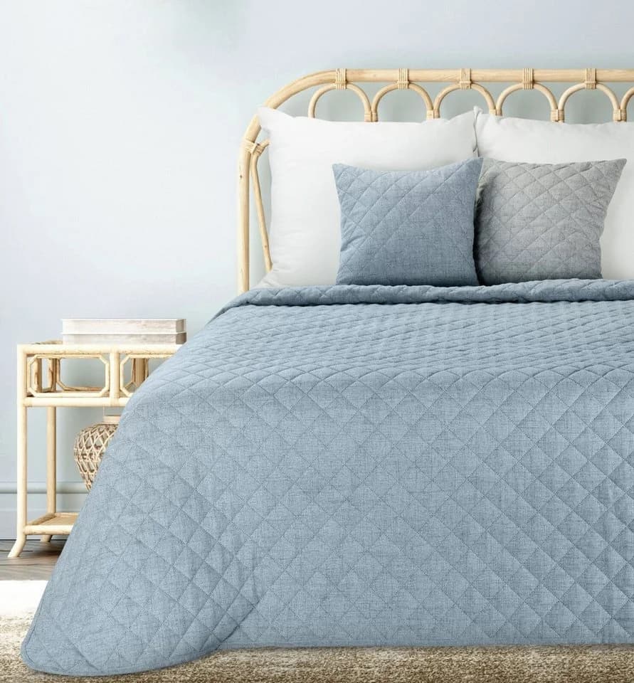 Eurofirany Tagesdecke LEINOPTIK Grau Beige Karomuster Steppung Doppelbett