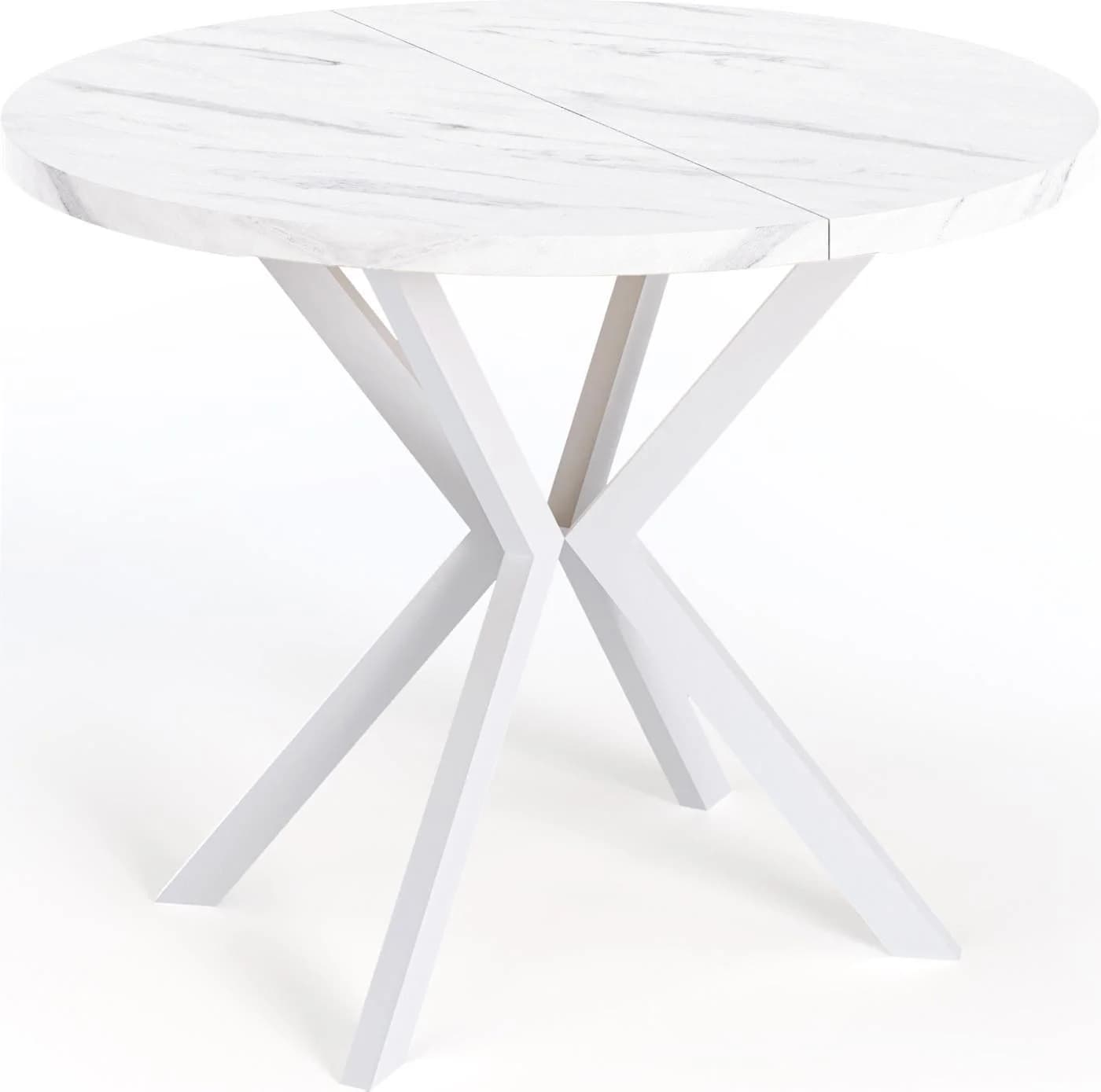 ESSTISCH Della runder ausziehbarer Esstisch Marmor Weiß 100-180 cm