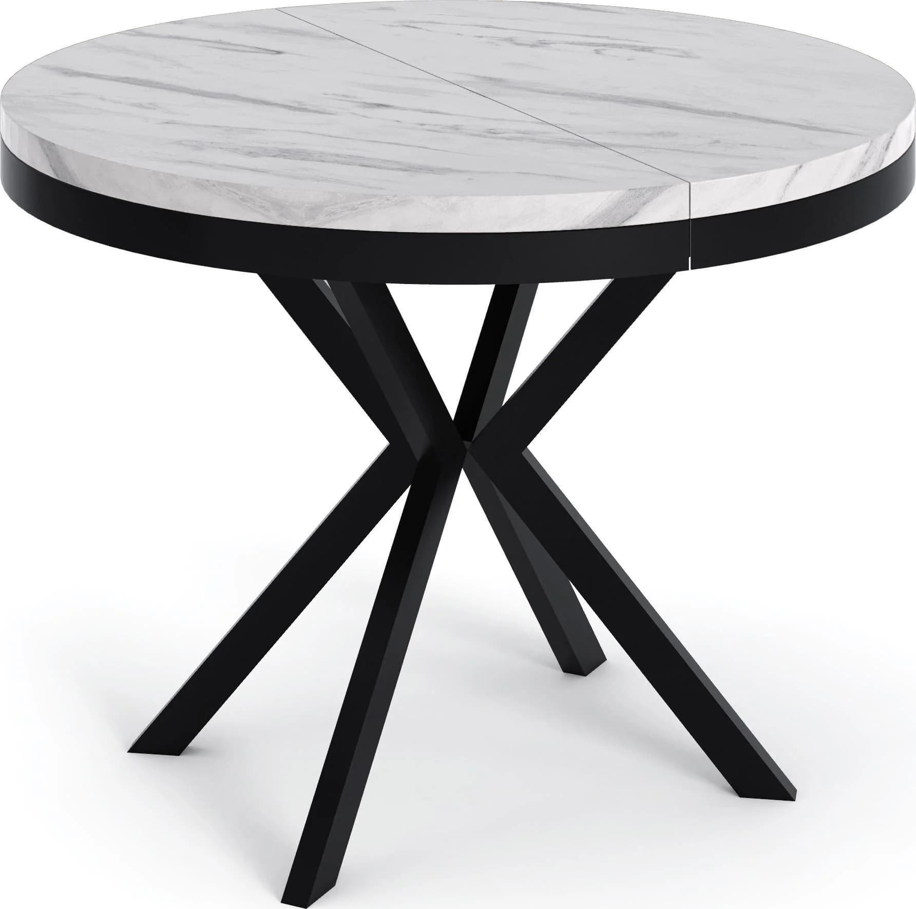 ESSTISCH Ross runder ausziehbarer Marmor Weiß 120-200 cm