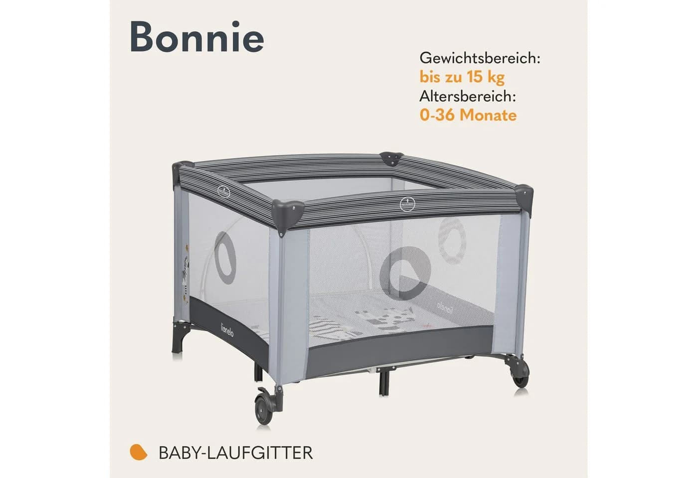 lionelo Laufgitter BONNIE Grau Seiteneingang Klappbar
