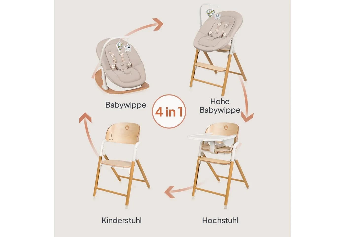 lionelo Hochstuhl CELIA 3-in-1 Buchenholz mit Babyset