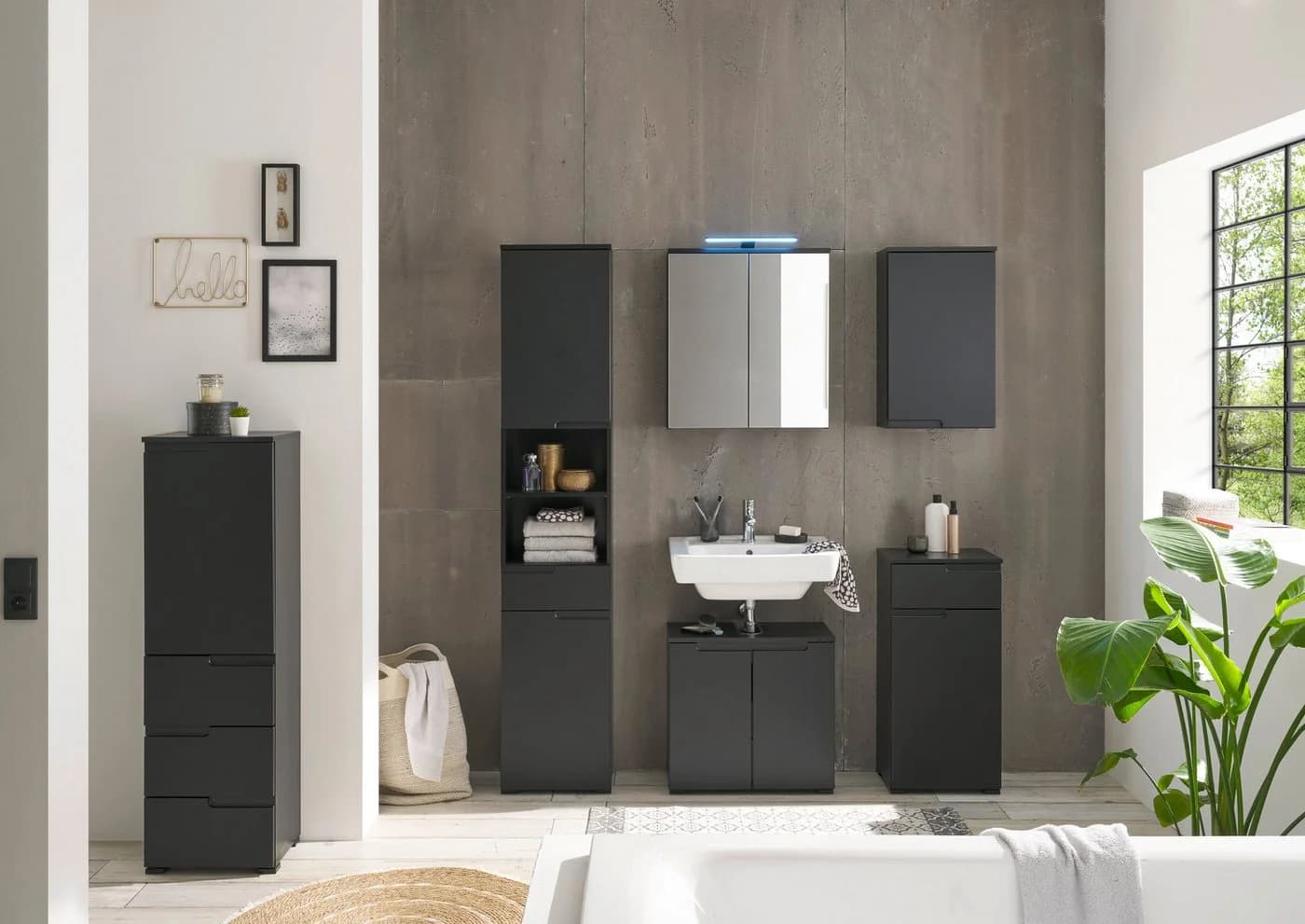BASIC by Balculina Waschbeckenunterschrank Spice Schwarz Matt