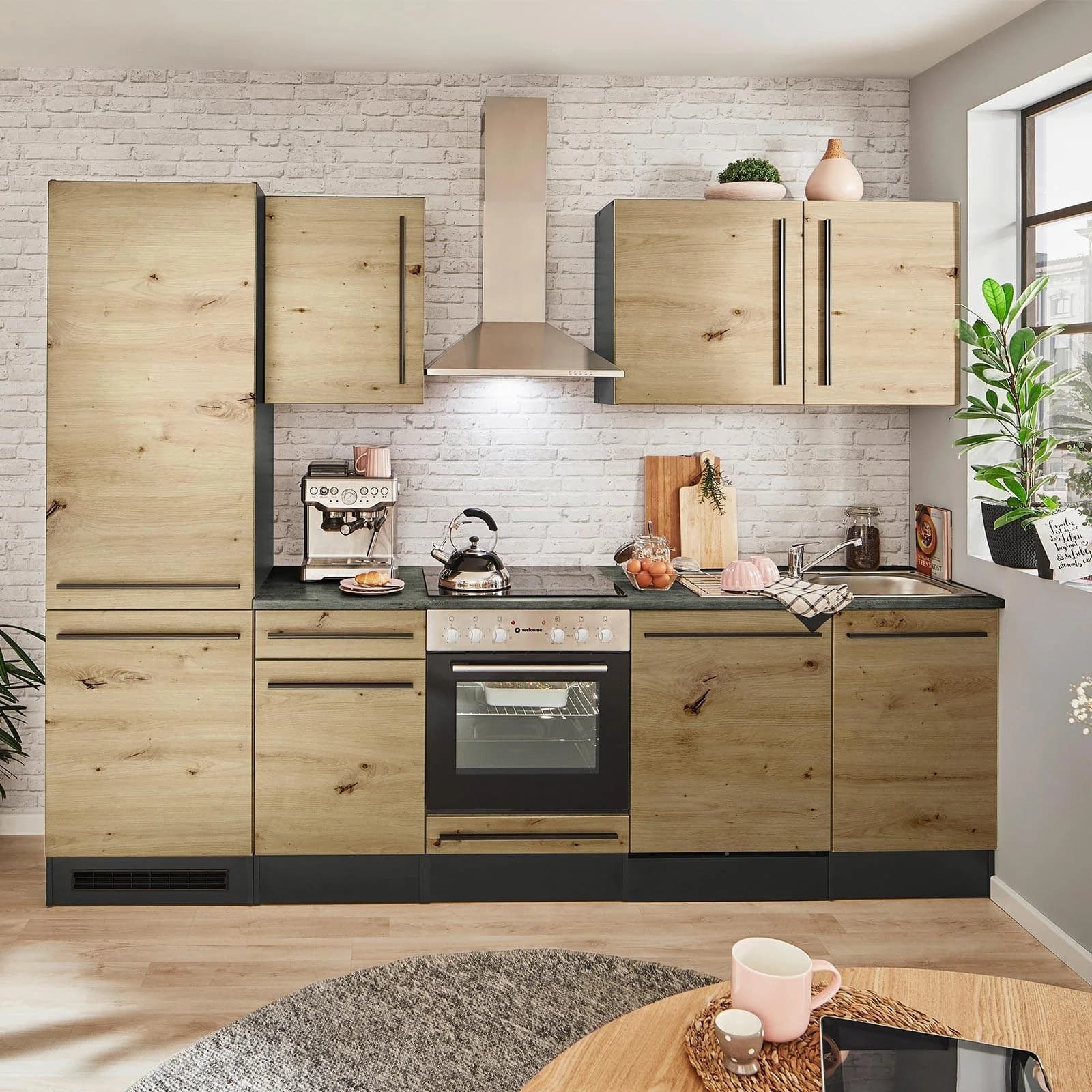 Küchenblock Jazz ca. 280cm Eiche/Anthrazit mit Geräten