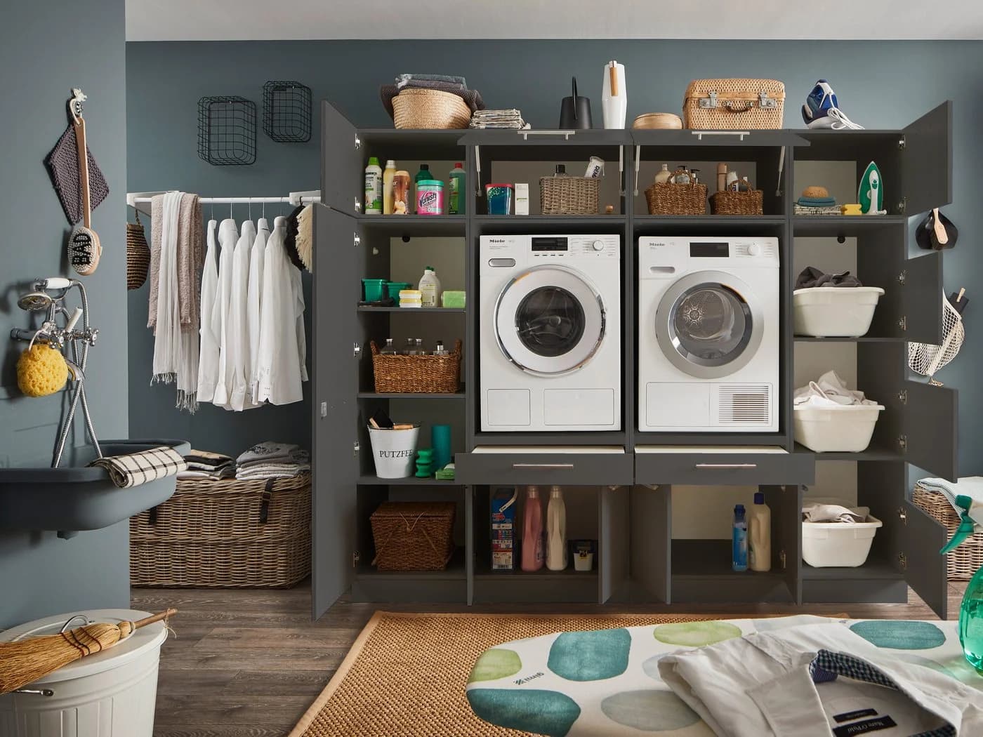 LAUNDREEZY Mehrzweckschrank Set Anthrazit Soft-Close