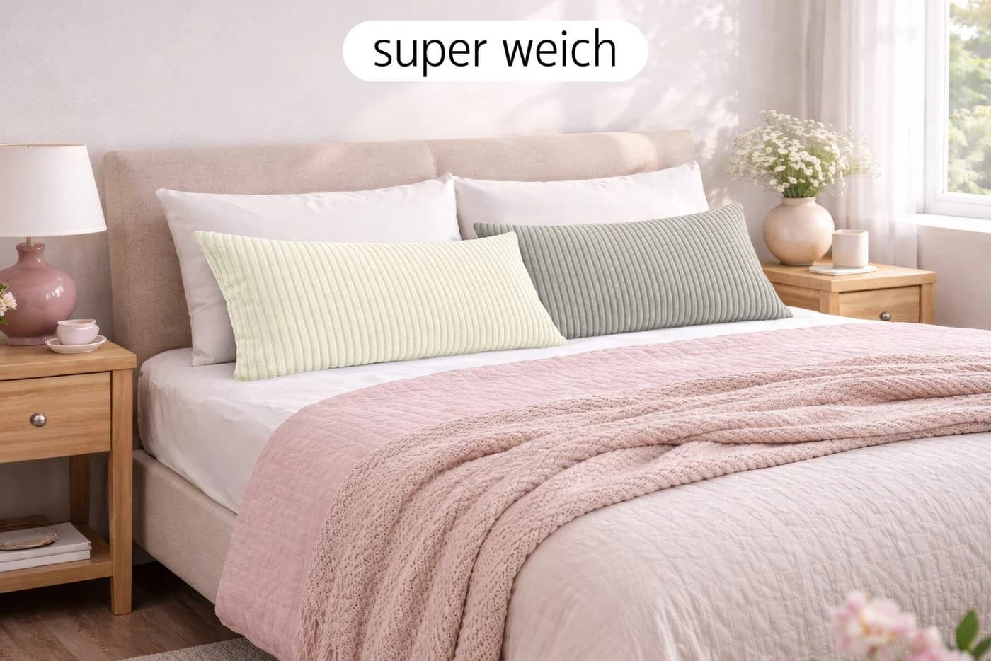 Amilian Kissenbezüge 40x80 cm 2er Set Cord-Optik Beige Hotelverschluss