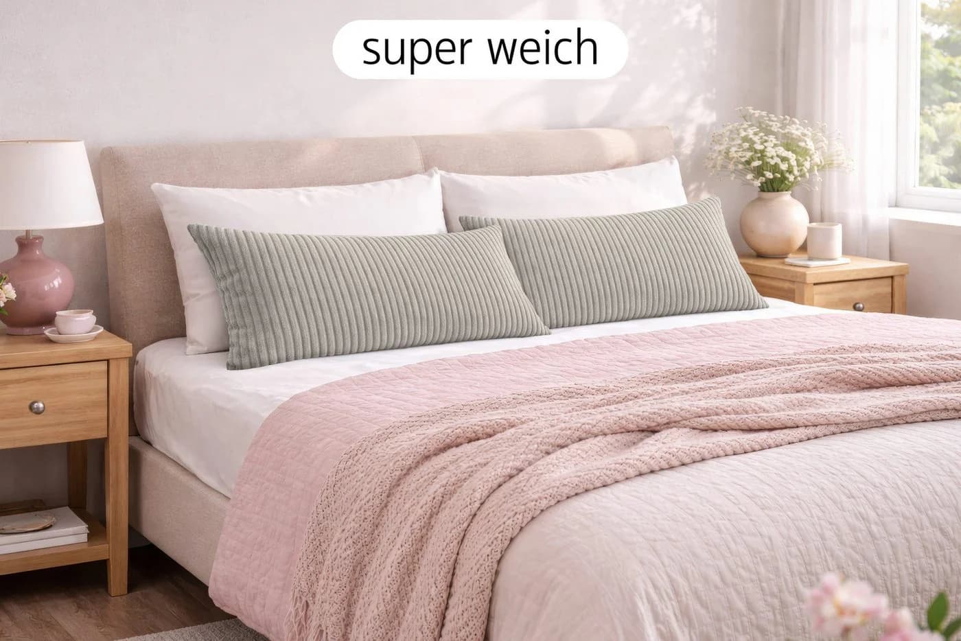 Amilian Kissenbezug 40x80 cm Beige Hotelverschluss