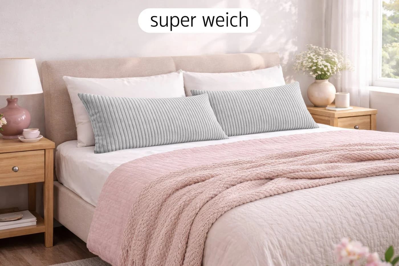 Amilian Kissenbezug 40x80 cm Grau Hotelverschluss