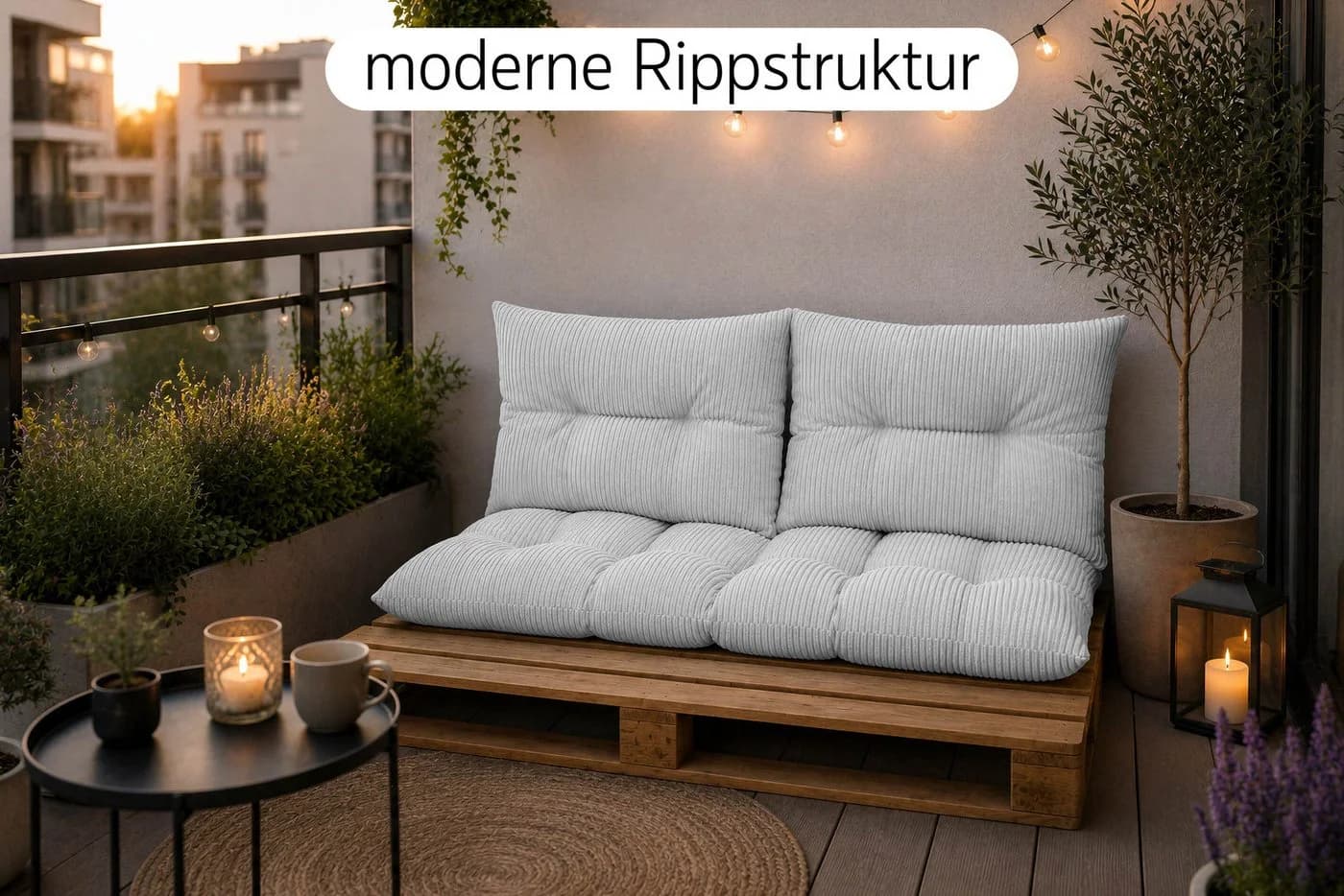 Amilian Palettenkissen Set 3-teilig Grau Polyester