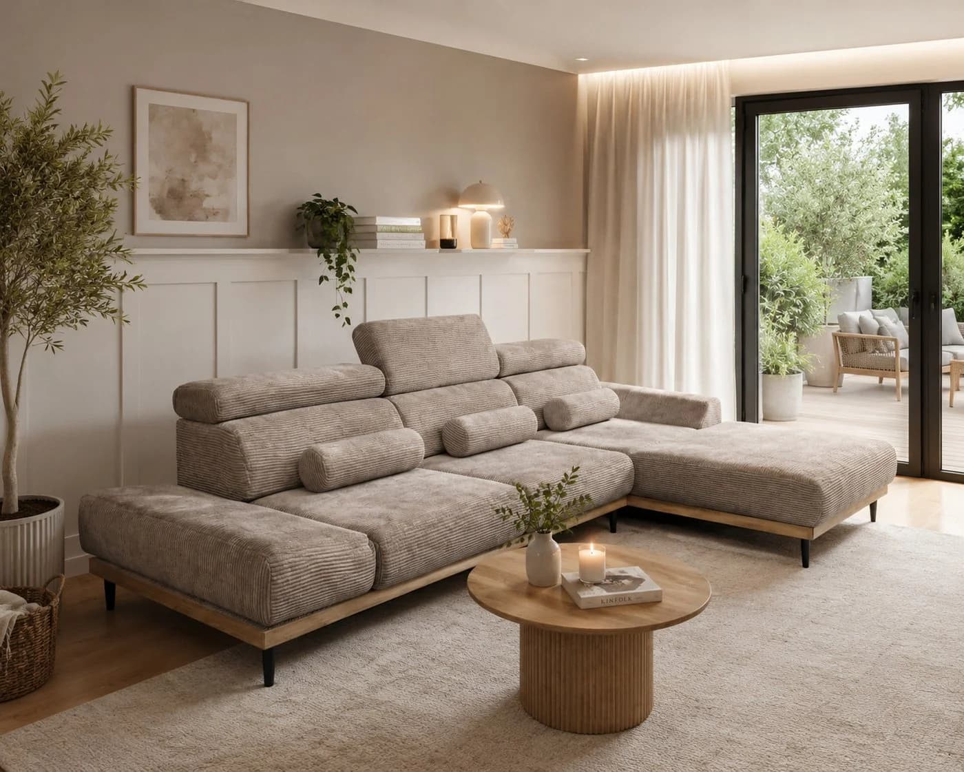 Labett Ecksofa Montero Beige Elektrisch Ausziehbar