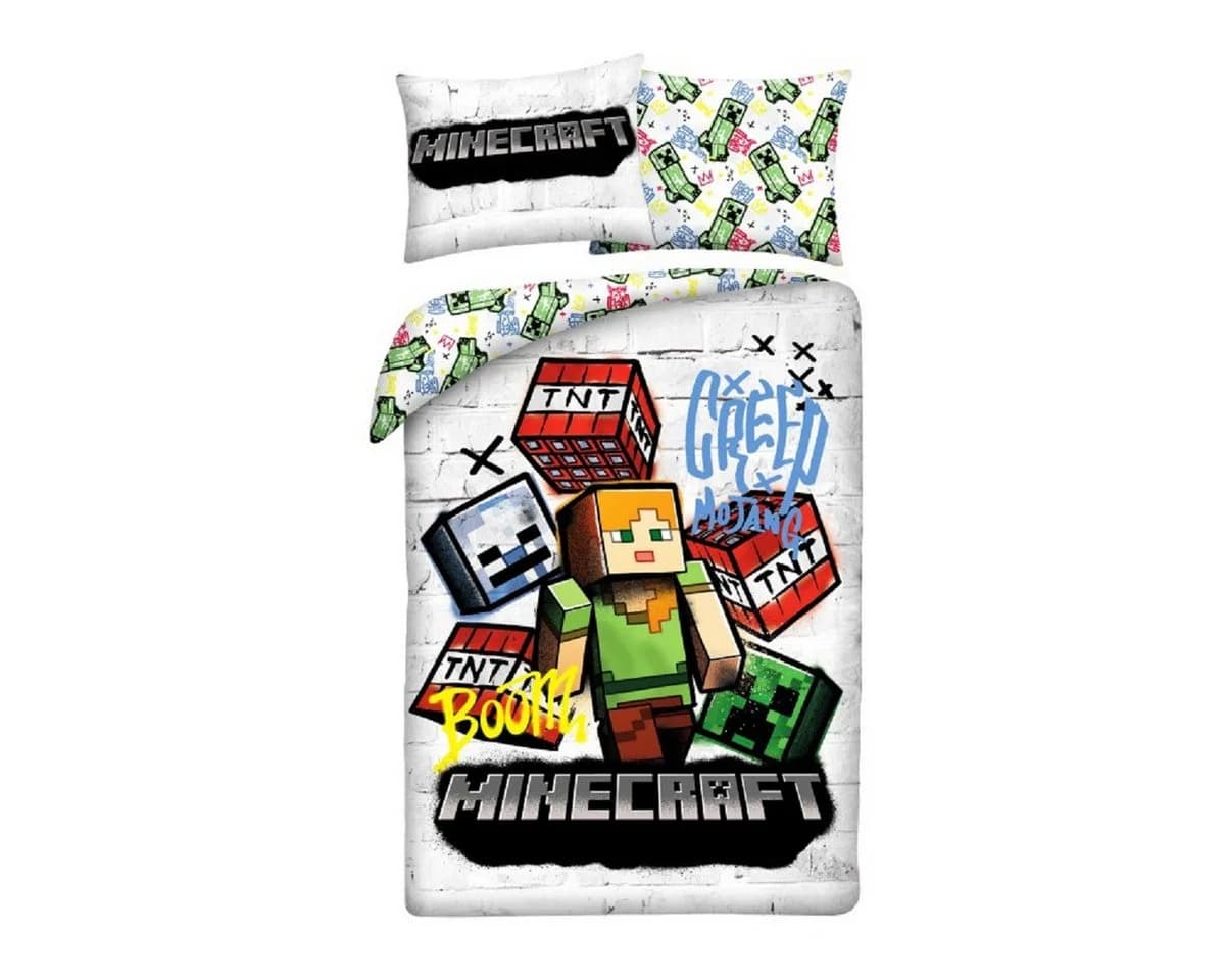 Minecraft Bettwäsche Set 140x200 cm mit Kissenbezug 70x90 cm Mikrofaser