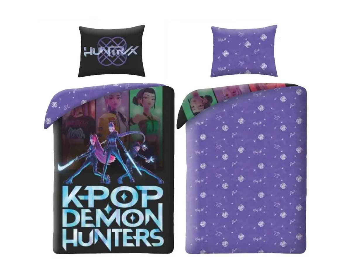 K-Pop Demon Hunters Kinderbettwäsche Mikrofaser Lila/Schwarz