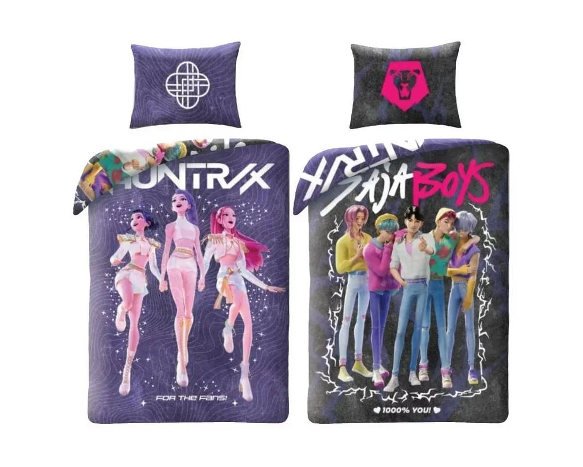 K-Pop Demon Hunters Kinderbettwäsche Wendbar Lila/Dunkelgrau