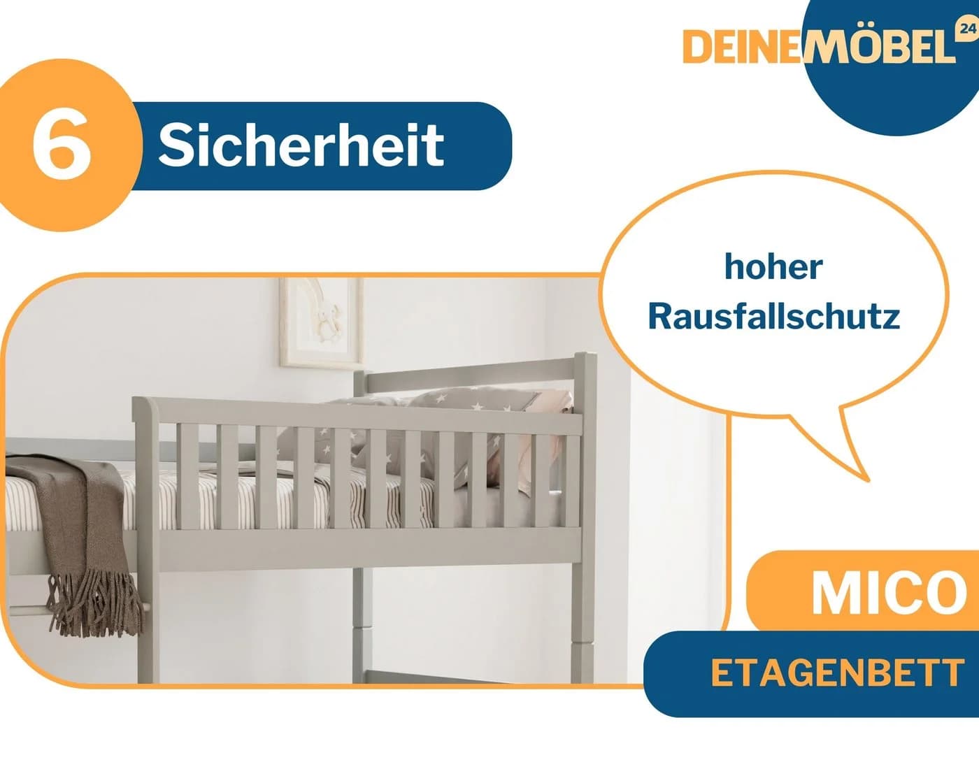 Deine Möbel 24 Etagenbett MICO Grau Massivholz mit Schubladen