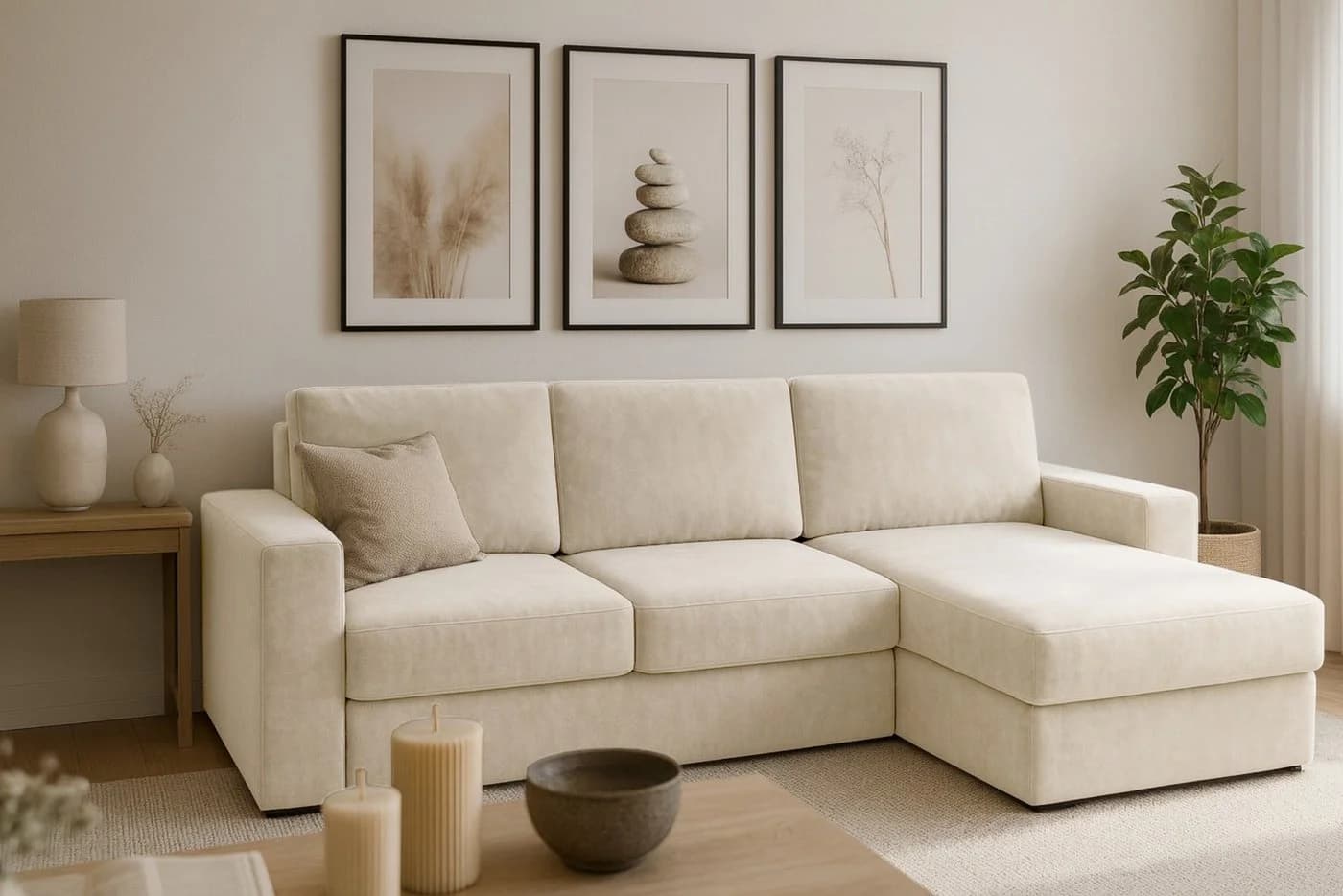 Deine Möbel 24 Ecksofa TOCO Beige Velours mit Schlaffunktion