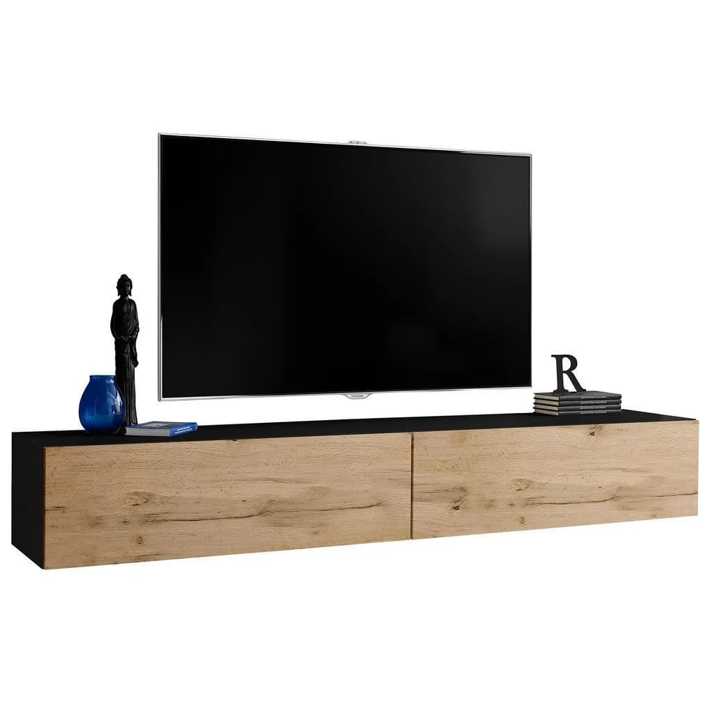 Loreto TV-Hängeboard Schwarz Eiche Wotan 200 cm Wandmontage