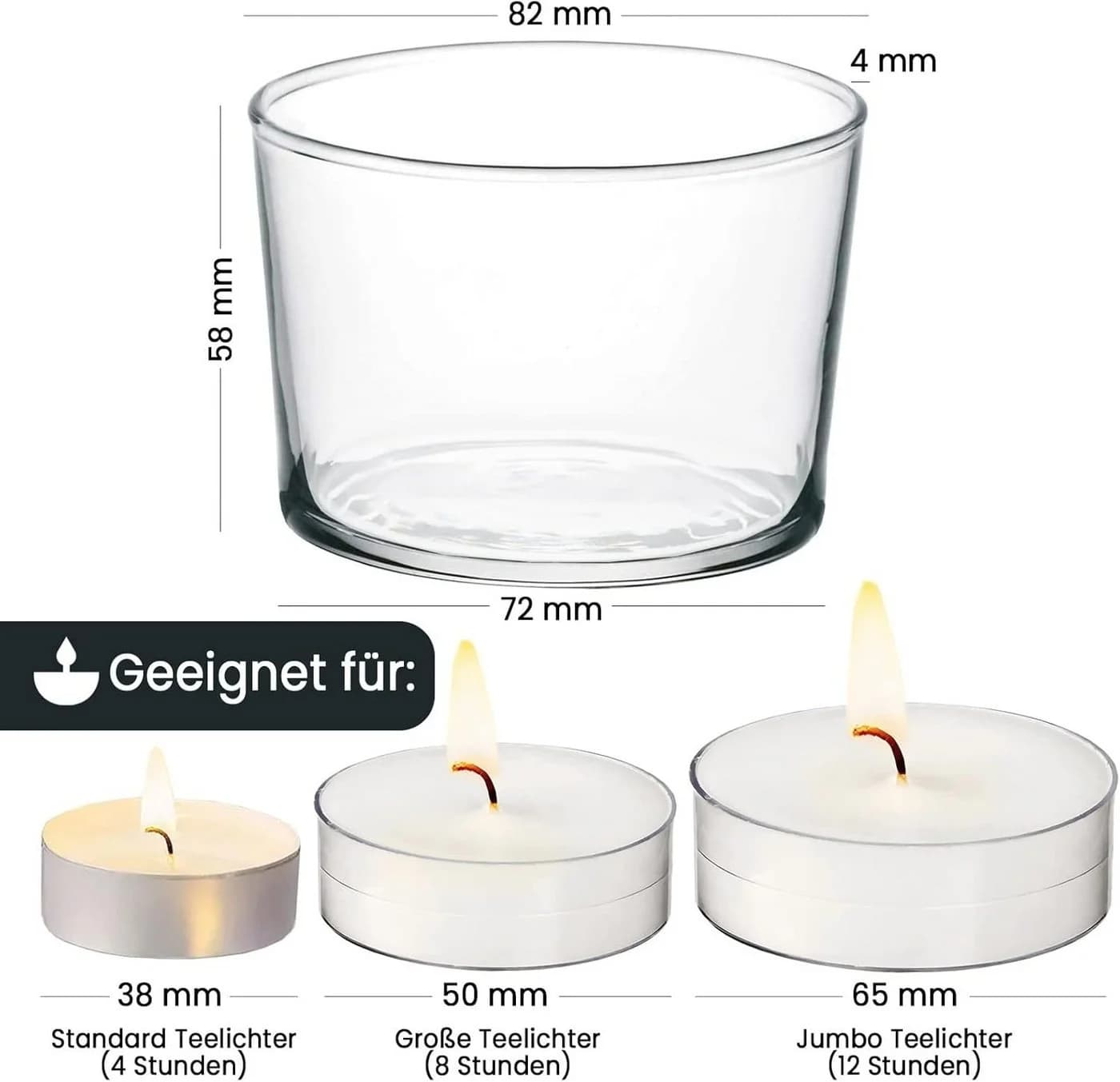KONZEPT Teelichthalter Glas 150 ml Transparent Set 12 St.