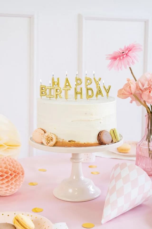 partydeco Geburtstagskerze 'Happy Birthday' 2,5 cm Gold