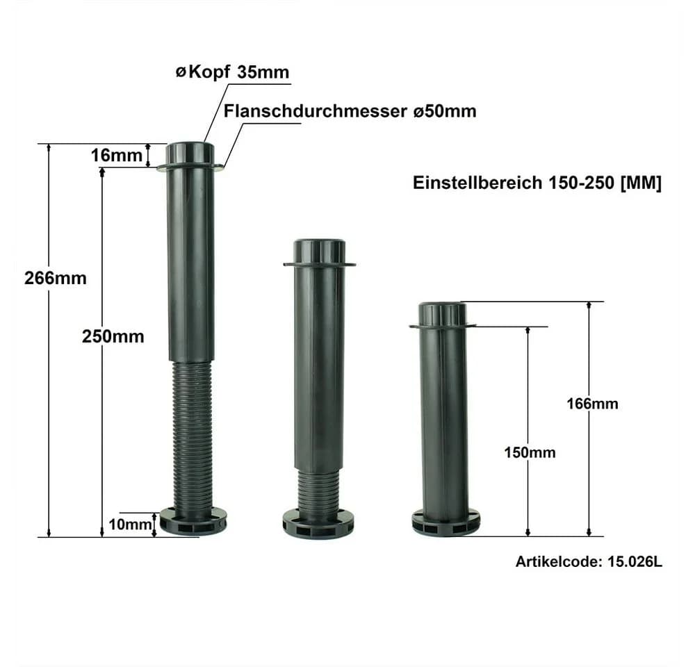 Prima-Online Möbelfuß 1 Set verstellbarer Stützfuß 15-25cm