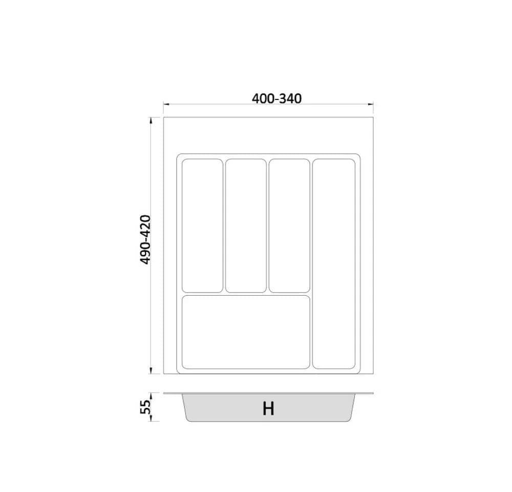 Prima-Online Besteckkasten 45 cm zuschneidbar Weiß & Graphit