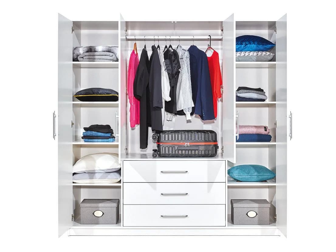 Beautysofa Kleiderschrank BALI D4 mit 4 Türen und Spiegel Weiß