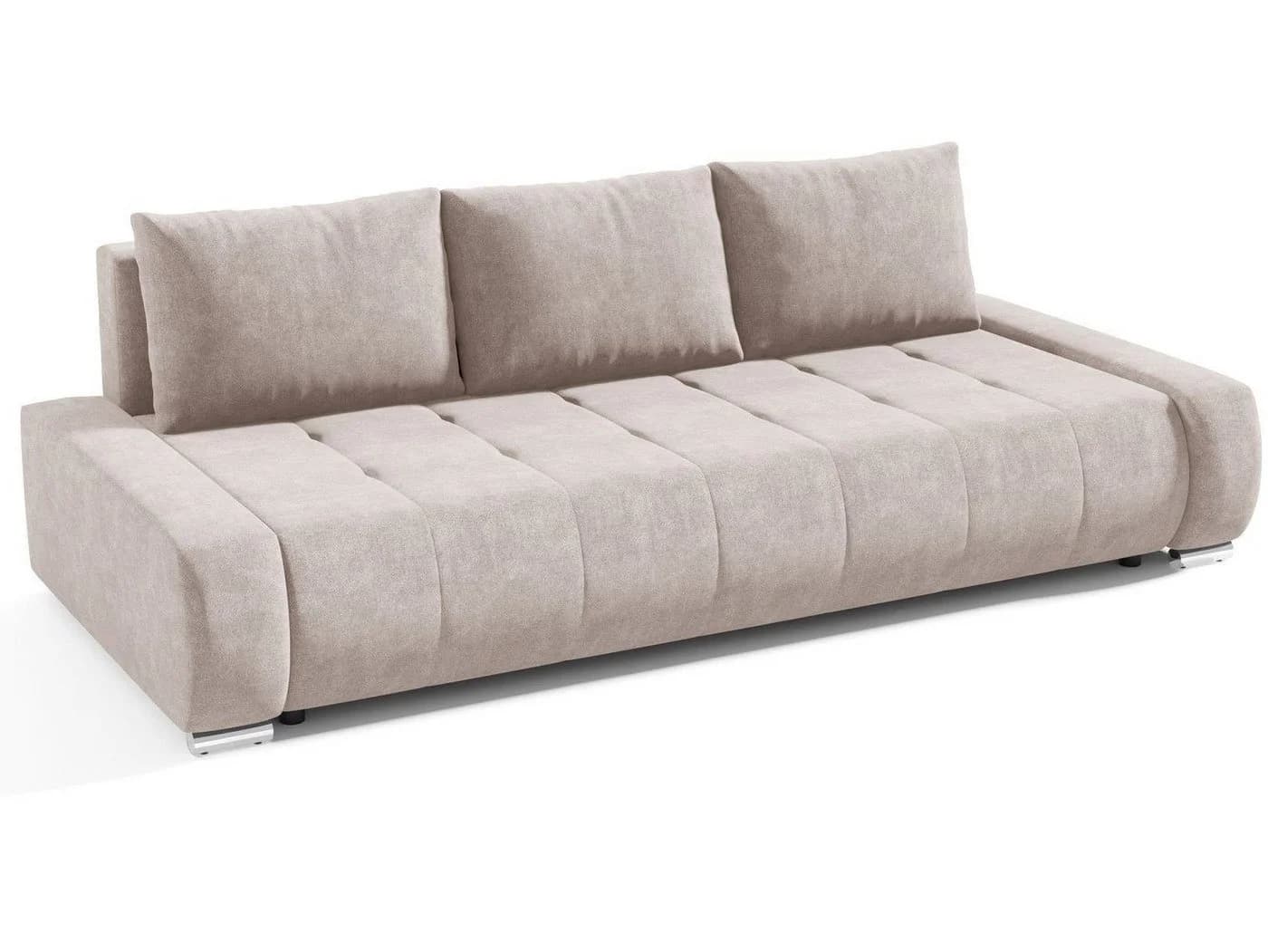 Beautysofa Schlafsofa DRACO 3-Sitzer mit Schlaffunktion und Bettkasten Beige