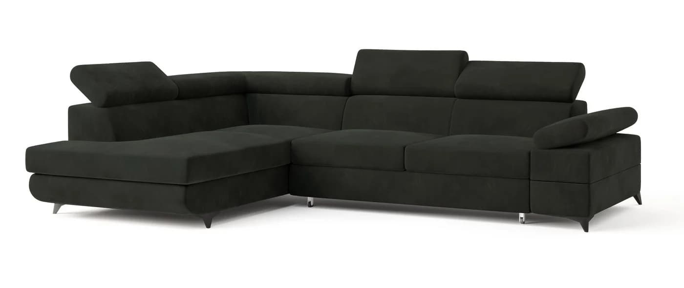 Masseno Ecksofa FAVIEN L-Form mit Schlaffunktion und Bettkasten Schwarz