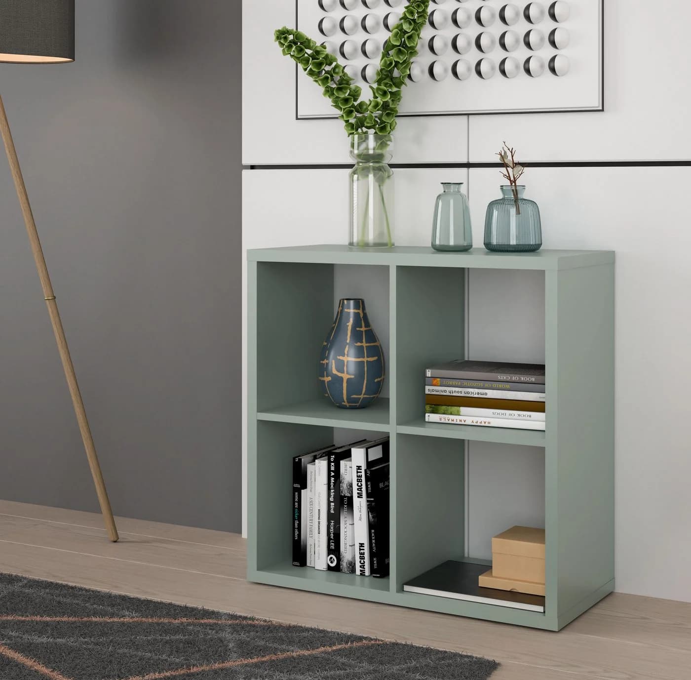 FORTE Standregal Mauro 4 Fächer Salbei Modern