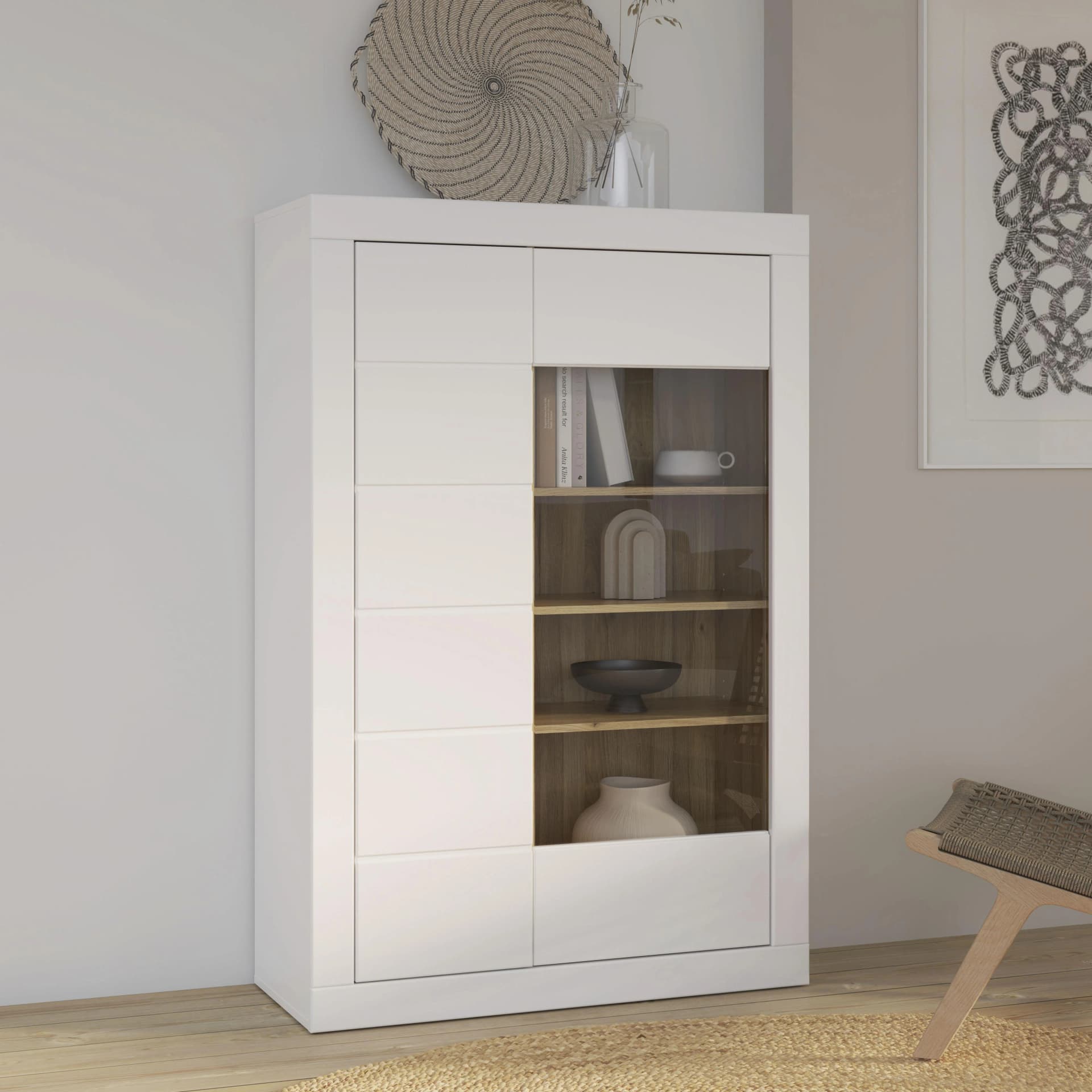 FORTE Vitrine Lefkadas Weiß Mauvella Eiche